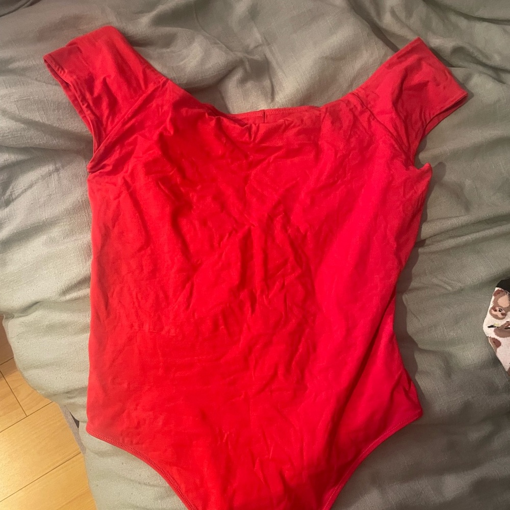 Everlane off the shoulder red bodysuit